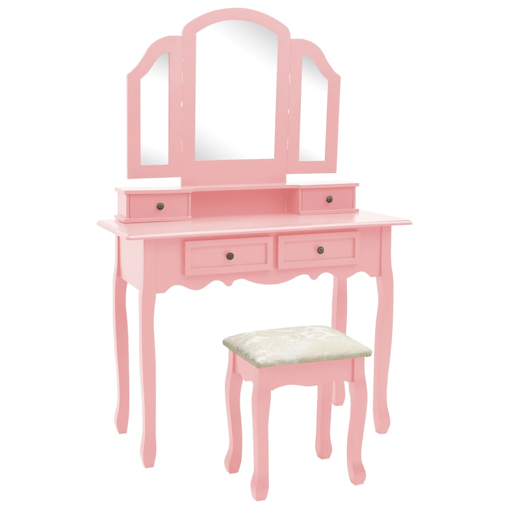 vidaXL Dressing Table Set with Stool Pink 100x40x146 cm Paulownia Wood