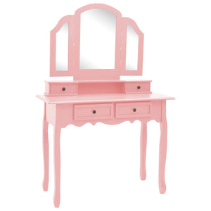 vidaXL Dressing Table Set with Stool Pink 100x40x146 cm Paulownia Wood