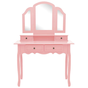 vidaXL Dressing Table Set with Stool Pink 100x40x146 cm Paulownia Wood