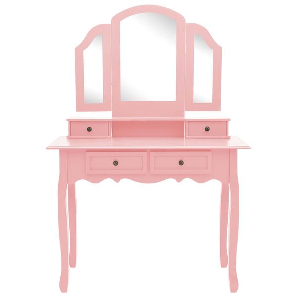 vidaXL Dressing Table Set with Stool Pink 100x40x146 cm Paulownia Wood