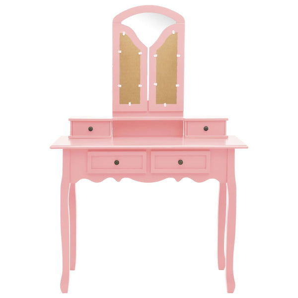vidaXL Dressing Table Set with Stool Pink 100x40x146 cm Paulownia Wood