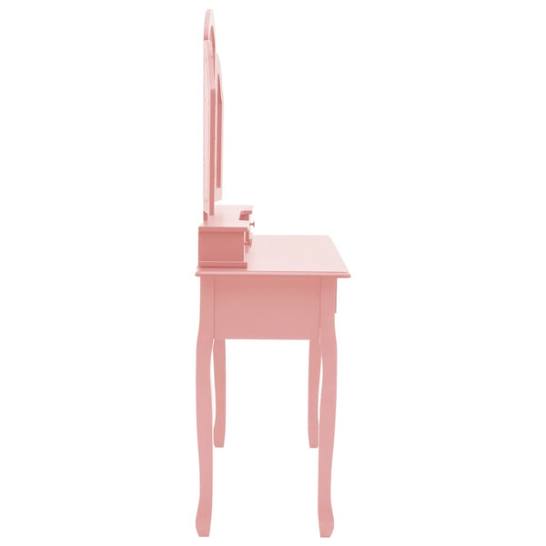 vidaXL Dressing Table Set with Stool Pink 100x40x146 cm Paulownia Wood