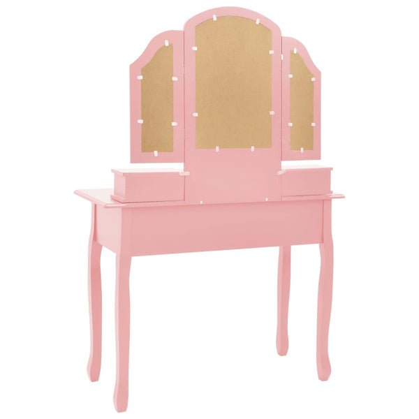 vidaXL Dressing Table Set with Stool Pink 100x40x146 cm Paulownia Wood