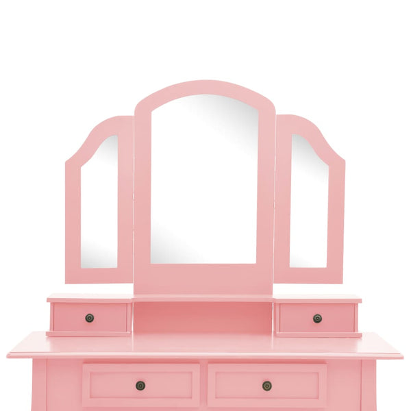 vidaXL Dressing Table Set with Stool Pink 100x40x146 cm Paulownia Wood