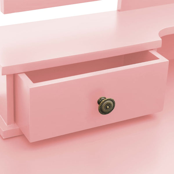 vidaXL Dressing Table Set with Stool Pink 100x40x146 cm Paulownia Wood