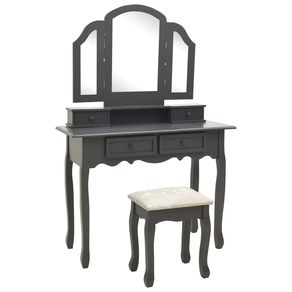 vidaXL Dressing Table Set with Stool Grey 100x40x146 cm Paulownia Wood