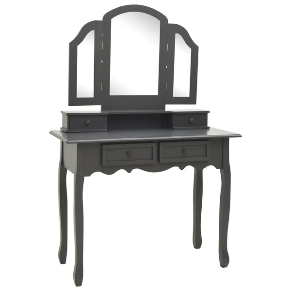 vidaXL Dressing Table Set with Stool Grey 100x40x146 cm Paulownia Wood