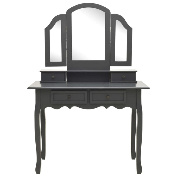 vidaXL Dressing Table Set with Stool Grey 100x40x146 cm Paulownia Wood