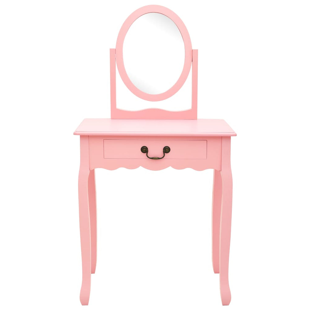vidaXL Dressing Table with Stool Pink 65x36x128 cm Paulownia Wood MDF