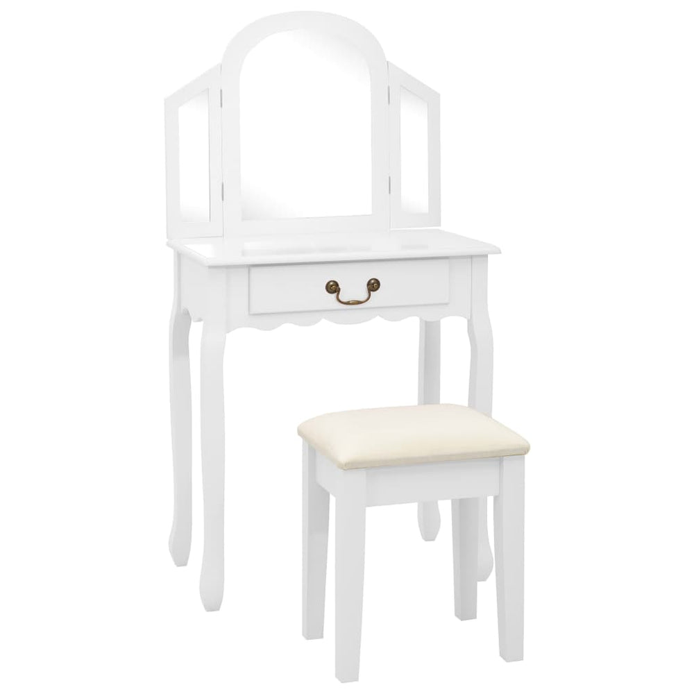 vidaXL Dressing Table with Stool White 65x36x128 cm Paulownia Wood MDF
