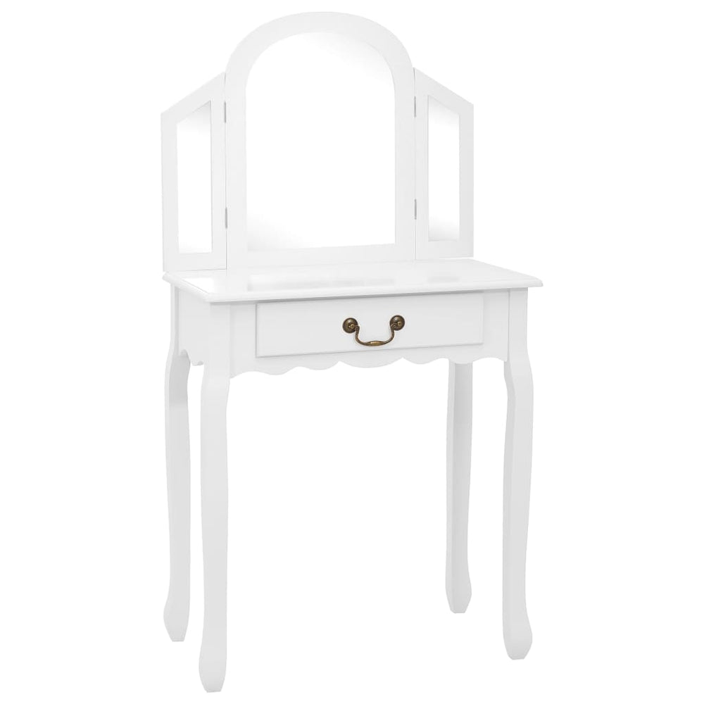 vidaXL Dressing Table with Stool White 65x36x128 cm Paulownia Wood MDF
