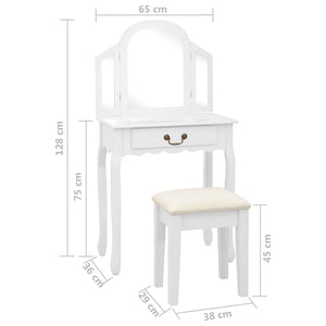 vidaXL Dressing Table with Stool White 65x36x128 cm Paulownia Wood MDF