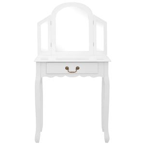 vidaXL Dressing Table with Stool White 65x36x128 cm Paulownia Wood MDF