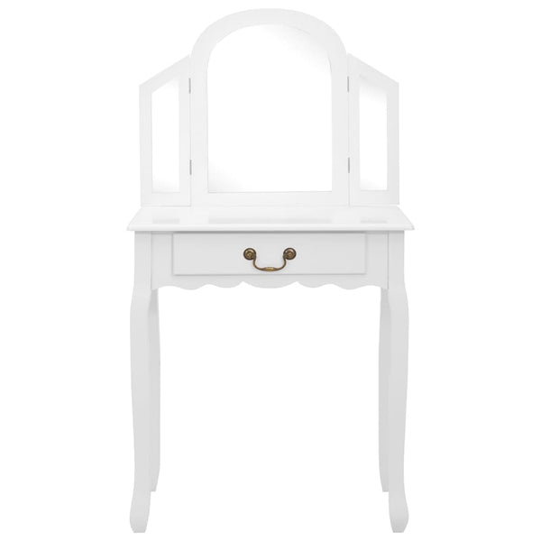 vidaXL Dressing Table with Stool White 65x36x128 cm Paulownia Wood MDF