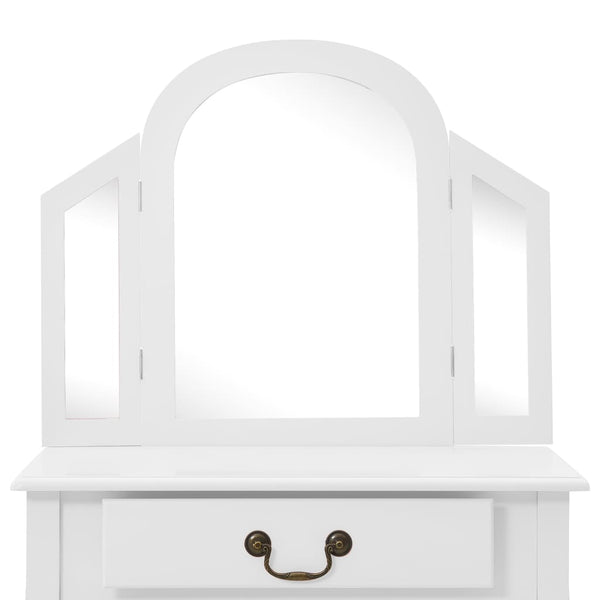vidaXL Dressing Table with Stool White 65x36x128 cm Paulownia Wood MDF