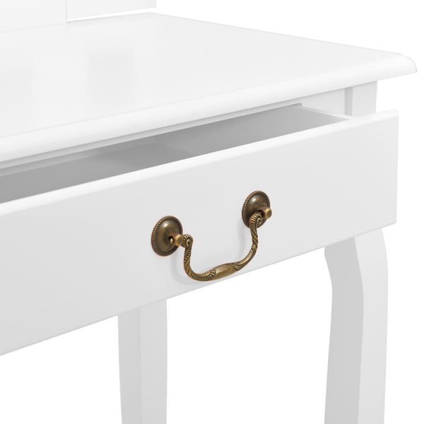 vidaXL Dressing Table with Stool White 65x36x128 cm Paulownia Wood MDF