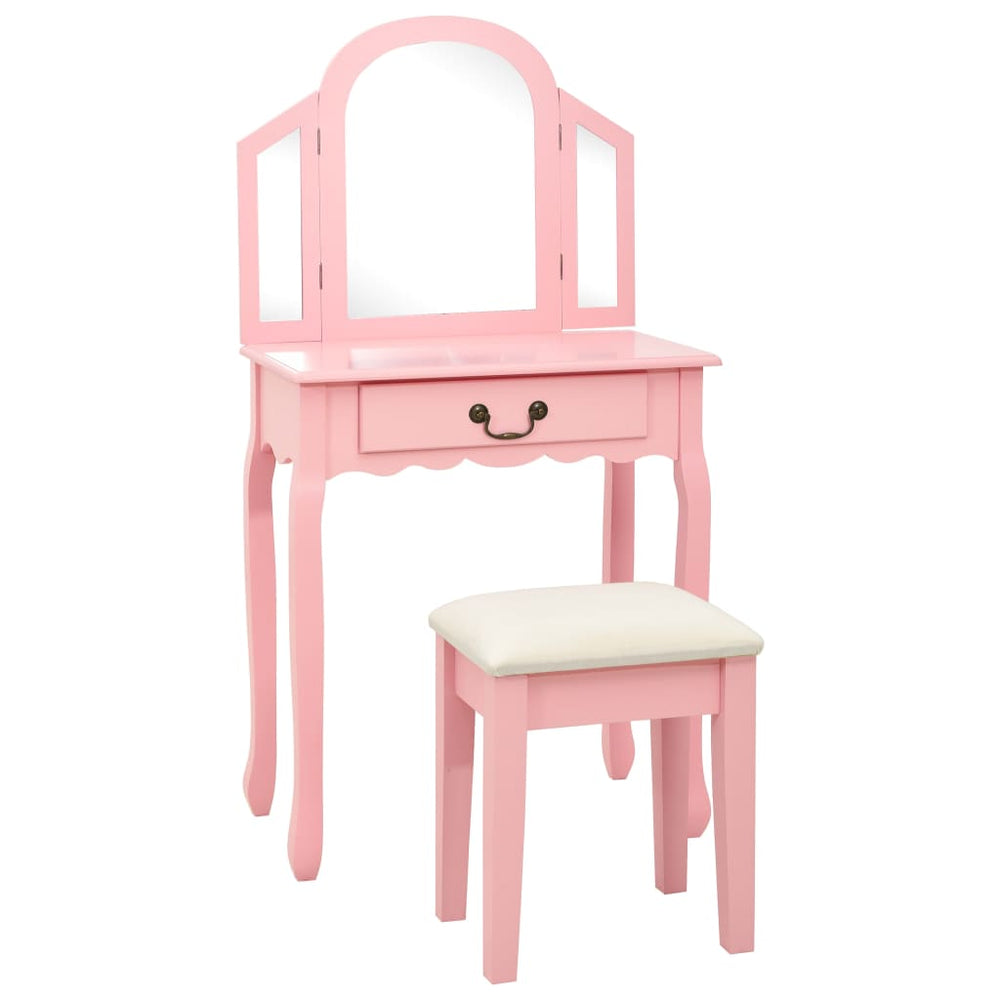 vidaXL Dressing Table with Stool Pink 65x36x128 cm Paulownia Wood MDF