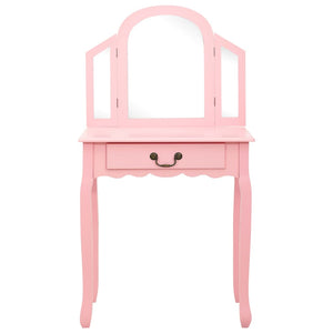 vidaXL Dressing Table with Stool Pink 65x36x128 cm Paulownia Wood MDF
