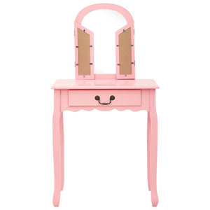 vidaXL Dressing Table with Stool Pink 65x36x128 cm Paulownia Wood MDF