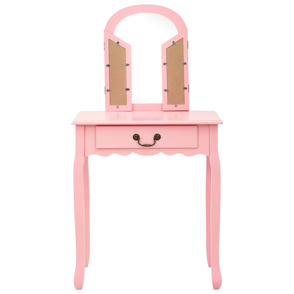 vidaXL Dressing Table with Stool Pink 65x36x128 cm Paulownia Wood MDF