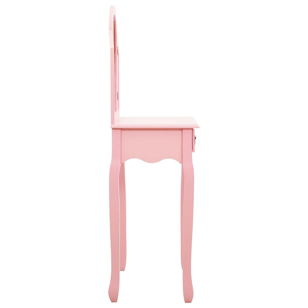 vidaXL Dressing Table with Stool Pink 65x36x128 cm Paulownia Wood MDF