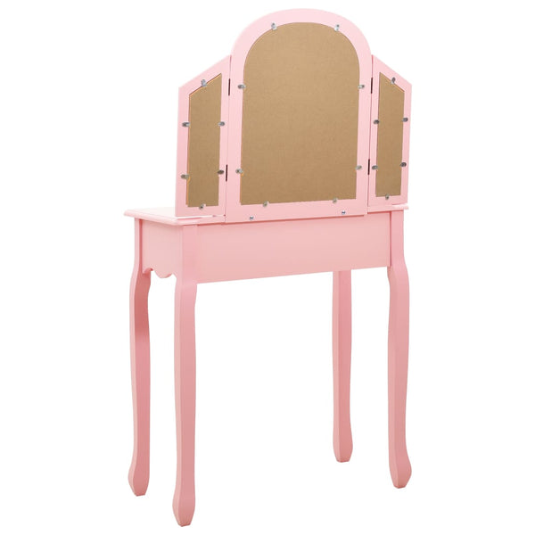 vidaXL Dressing Table with Stool Pink 65x36x128 cm Paulownia Wood MDF