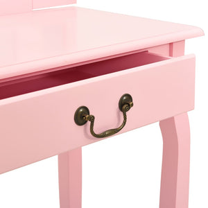 vidaXL Dressing Table with Stool Pink 65x36x128 cm Paulownia Wood MDF