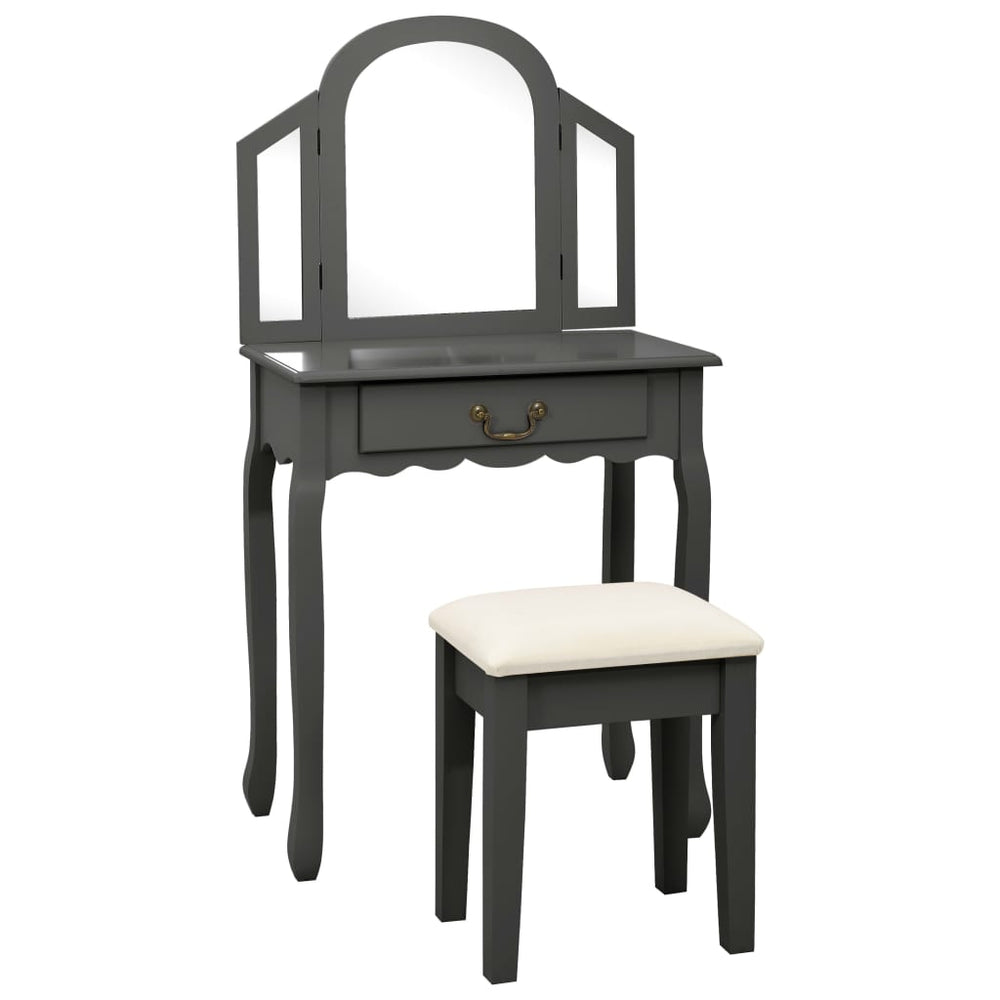 vidaXL Dressing Table with Stool Grey 65x36x128 cm Paulownia Wood MDF