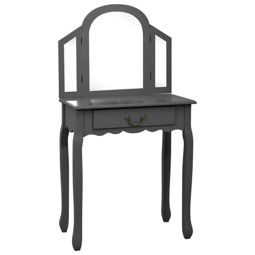 vidaXL Dressing Table with Stool Grey 65x36x128 cm Paulownia Wood MDF