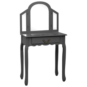 vidaXL Dressing Table with Stool Grey 65x36x128 cm Paulownia Wood MDF
