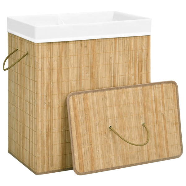 vidaXL 100 L Bamboo Laundry Hamper with 2 Compartments
