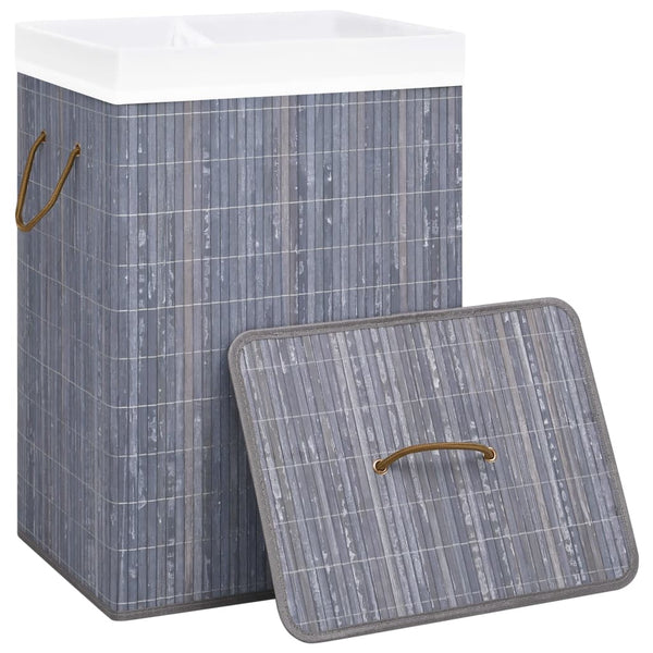 vidaXL Bamboo Laundry Basket with 2 Compartments Grey 72 L