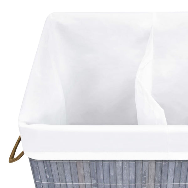 vidaXL Bamboo Laundry Basket with 2 Compartments Grey 72 L
