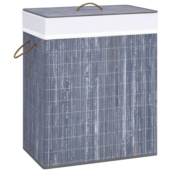 vidaXL Bamboo Laundry Basket with 2 Compartments Grey 100 L