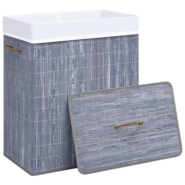 vidaXL Bamboo Laundry Basket with 2 Compartments Grey 100 L