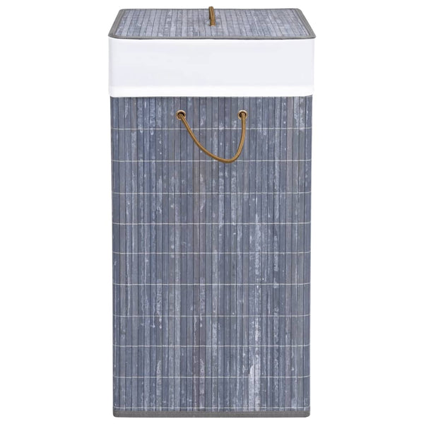 vidaXL Bamboo Laundry Basket with 2 Compartments Grey 100 L