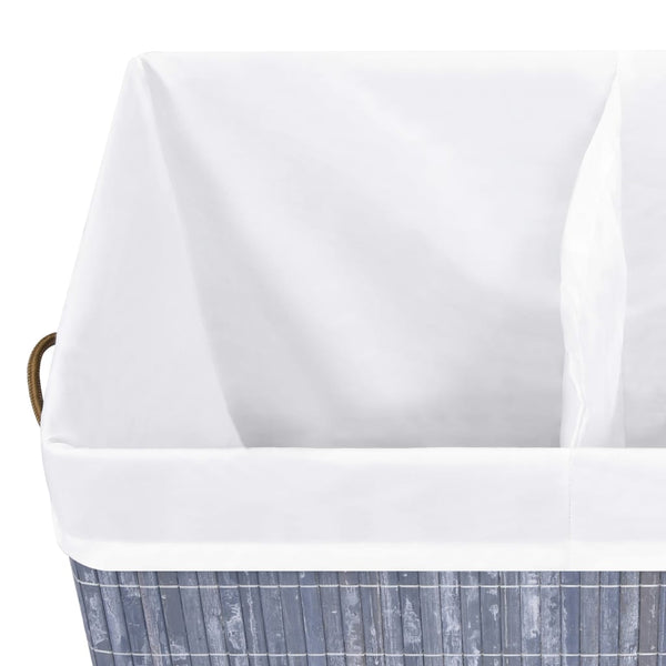 vidaXL Bamboo Laundry Basket with 2 Compartments Grey 100 L