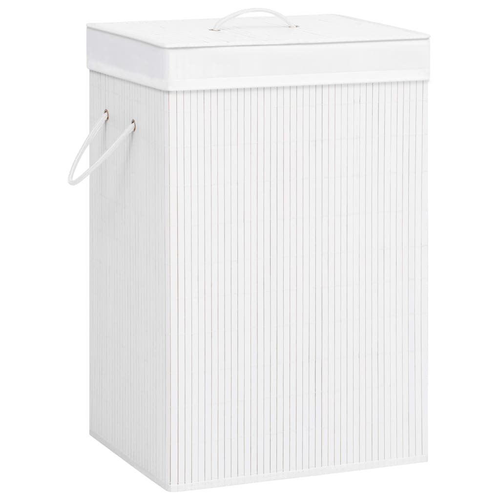 vidaXL Bamboo Laundry Basket with 2 Compartments White 72 L