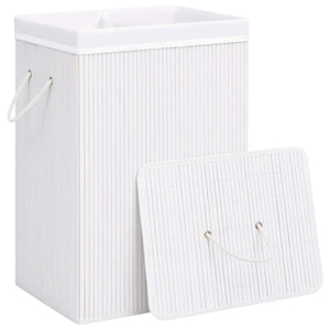 vidaXL Bamboo Laundry Basket with 2 Compartments White 72 L