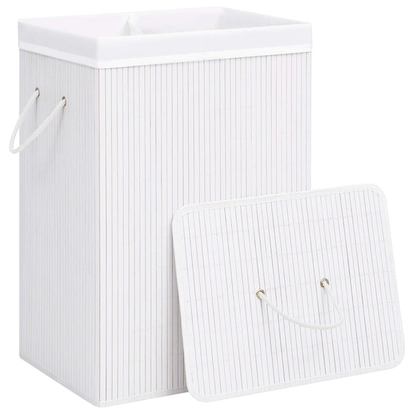 vidaXL Bamboo Laundry Basket with 2 Compartments White 72 L
