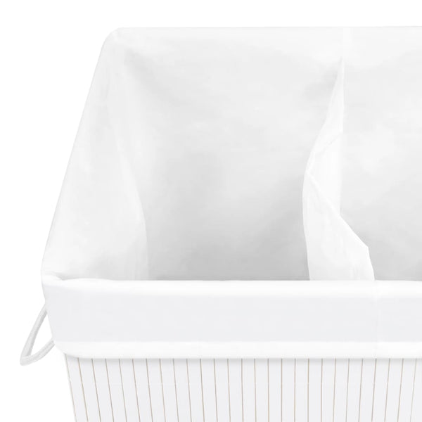 vidaXL Bamboo Laundry Basket with 2 Compartments White 72 L