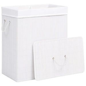 vidaXL Bamboo Laundry Hamper with 2 Compartments White 100 L