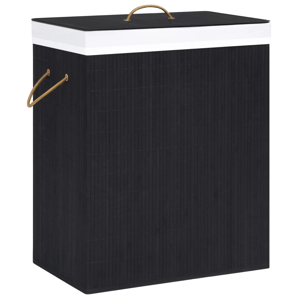vidaXL Bamboo Laundry Hamper with 2 Compartments Black 100 L