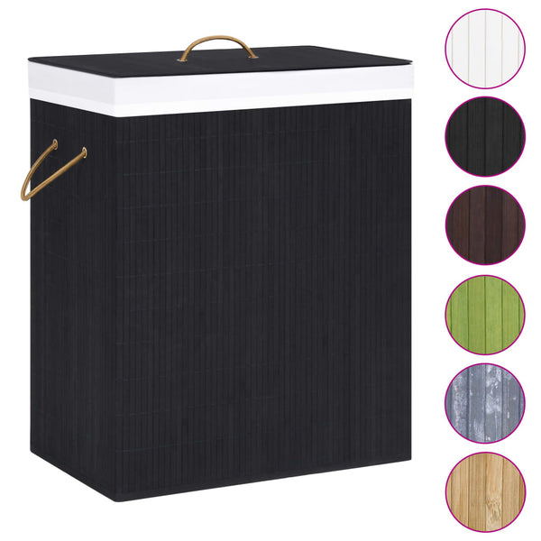 vidaXL Bamboo Laundry Hamper with 2 Compartments Black 100 L