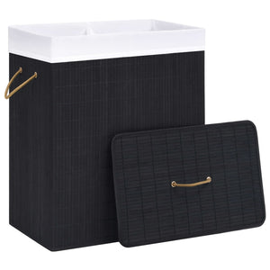 vidaXL Bamboo Laundry Hamper with 2 Compartments Black 100 L
