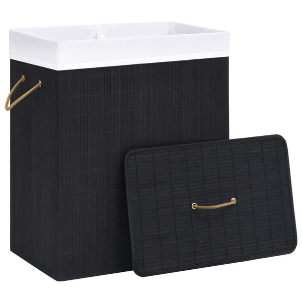 vidaXL Bamboo Laundry Hamper with 2 Compartments Black 100 L
