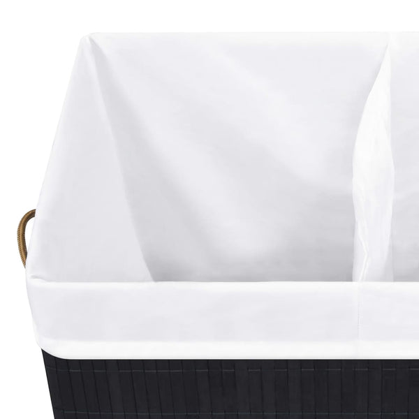 vidaXL Bamboo Laundry Hamper with 2 Compartments Black 100 L
