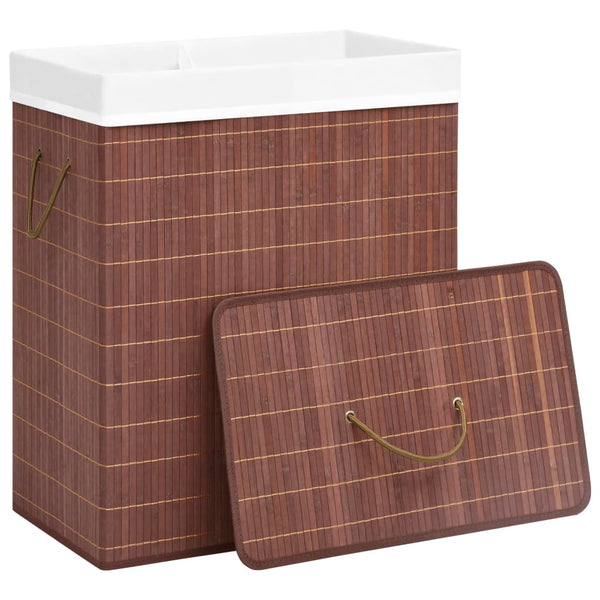 vidaXL Bamboo Laundry Basket with 2 Compartments Brown 100 L