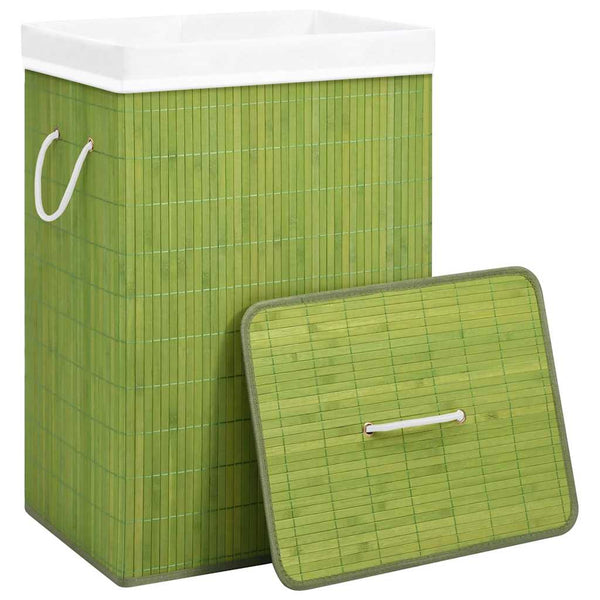 vidaXL Bamboo Laundry Basket with 1 Compartment Green