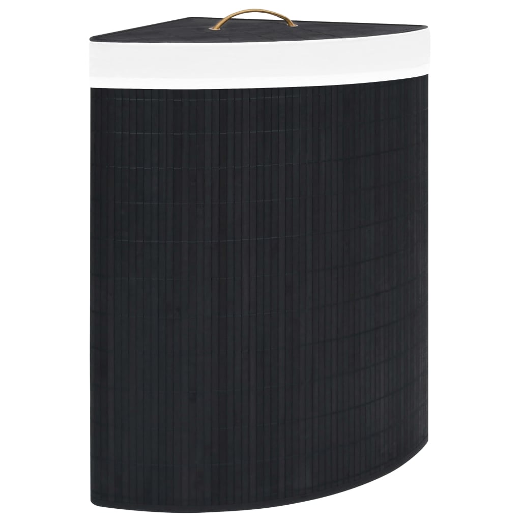 Eck-Wäschekorb Bambus Schwarz 60L